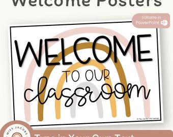 BOHO RAINBOW Welcome Sign | Editable | Neutral Rainbow Classroom Decor