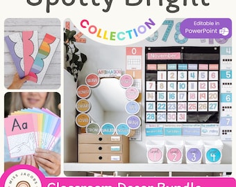 SPOTTY BRIGHTS Classroom Decor Bundle | Editable | Teacher Supplies | Groovy Bright Elementary Classroom Decorations | Bright Rainbow Theme