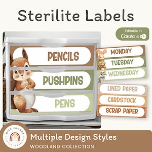 Woodland Sterilite Drawer Labels, Nature Theme Classroom Supply Organization Tags, Editable Forest Animals Teacher Storage Labels Decor
