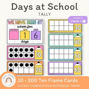 Cutesy Days at School Tally Chart, Colorful School Days Display, Editable Pencil-Theme 100 Days of School, Days in School Counting Chart