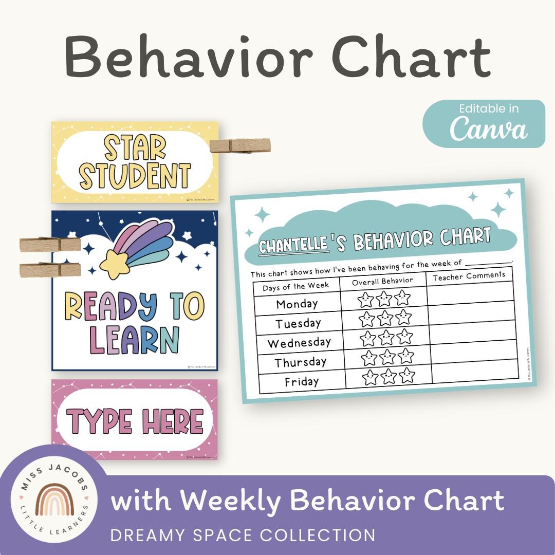 Behavior Clip Chart Dreamy Space Theme: Calm Classroom Tracker ...