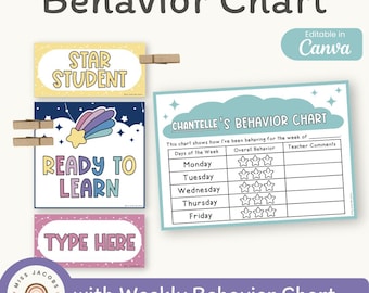 Behavior Clip Chart Dreamy Space Theme: Calm Classroom Tracker Management Tool (Printable & Editable)