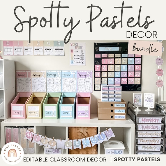 SPOTTY PASTELS Classroom Decor Bundle Muted Rainbow Decor Etsy UK