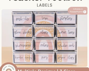 BOHO RAINBOW Teacher Toolbox Labels | Editable | Neutral Rainbow Classroom Decor