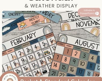 BOHO RAINBOW Classroom Calendar & Weather Display | Editable | Neutral Rainbow Classroom Decor