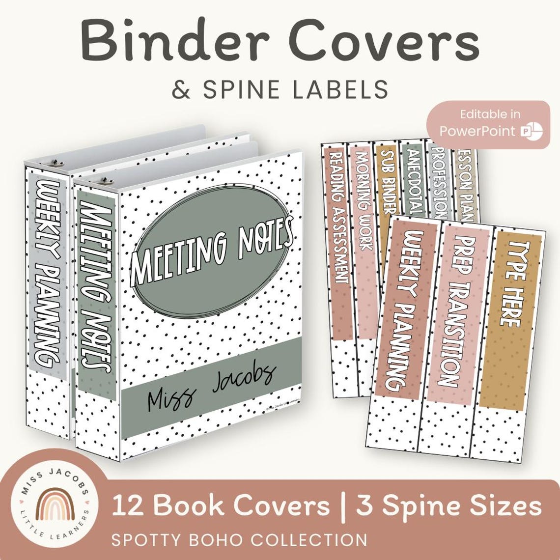 Binder Covers and Spines | SPOTTY BOHO Classroom Decor | Editable - Etsy