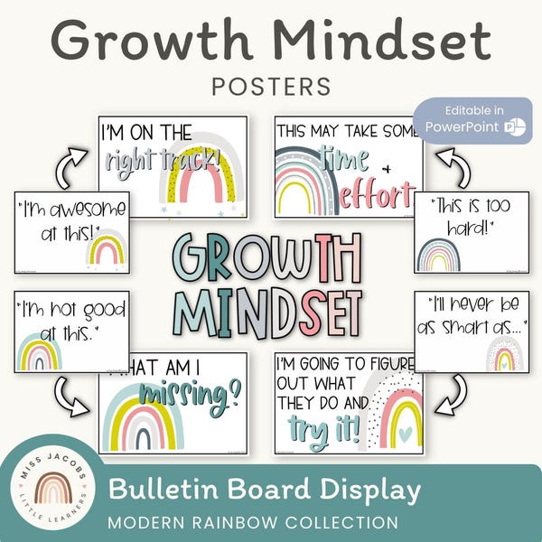 MODERN RAINBOW Growth Mindset Display | Calm Colors Classroom Decor