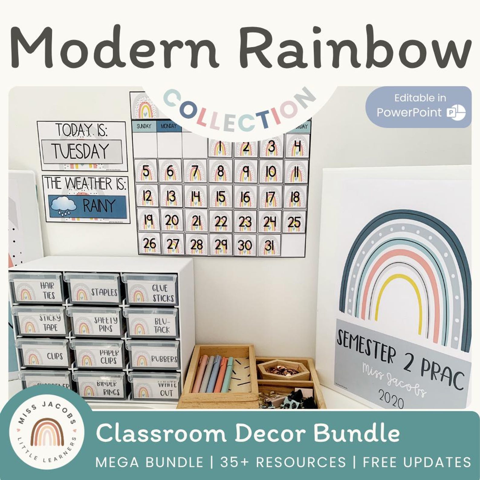 MODERN RAINBOW Classroom Decor Bundle | Editable | Calm Colors ...