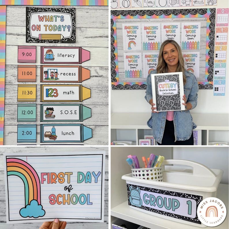 Cutesy Classroom Decor Bundle, Bright Rainbow Composition Notebook ...