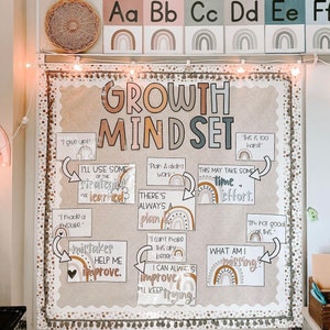 BOHO RAINBOW Growth Mindset Posters | Neutral Rainbow Classroom Decor ...