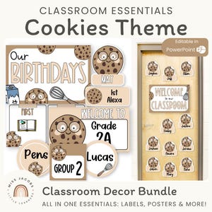 Smart Cookie Classroom Decor Bundle, 5 Sets Editable Neutral Theme Teachers Essentials, Printable Elementary Classroom Must Have Decorations