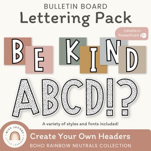 Bulletin Board Lettering Pack | Editable | BOHO & MESSY DOTS | Neutral Rainbow Classroom Decor