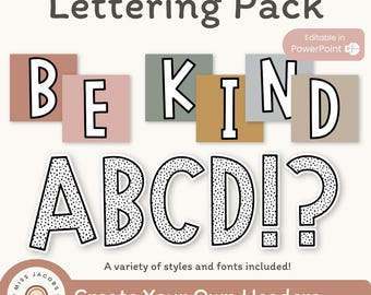 Bulletin Board Lettering Pack | Bearbeitbar | BOHO & MESSY DOTS | Neutrales Regenbogen Klassenzimmer Dekor