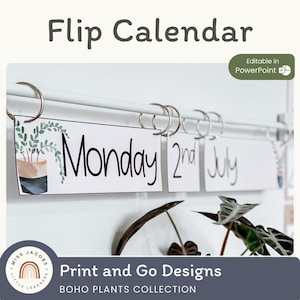 Flip Calendar | Modern Boho Plants Rustic Classroom Decor | Editable