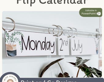 Kalender omdraaien | Moderne bohoplanten rustiek klasdecor | Bewerkbaar