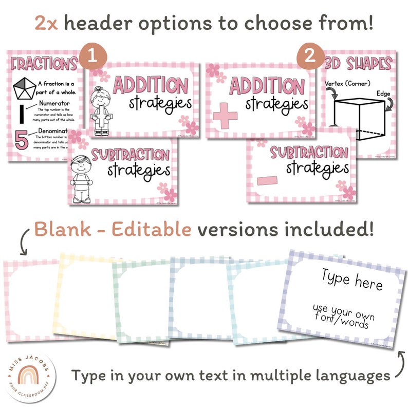 Math Posters Bundle | Daisy Gingham Pastels Classroom Decor | Editable ...