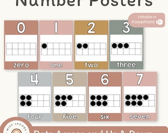 BOHO RAINBOW Number Posters | Ten Frames | Neutral Rainbow Math Classroom Decor
