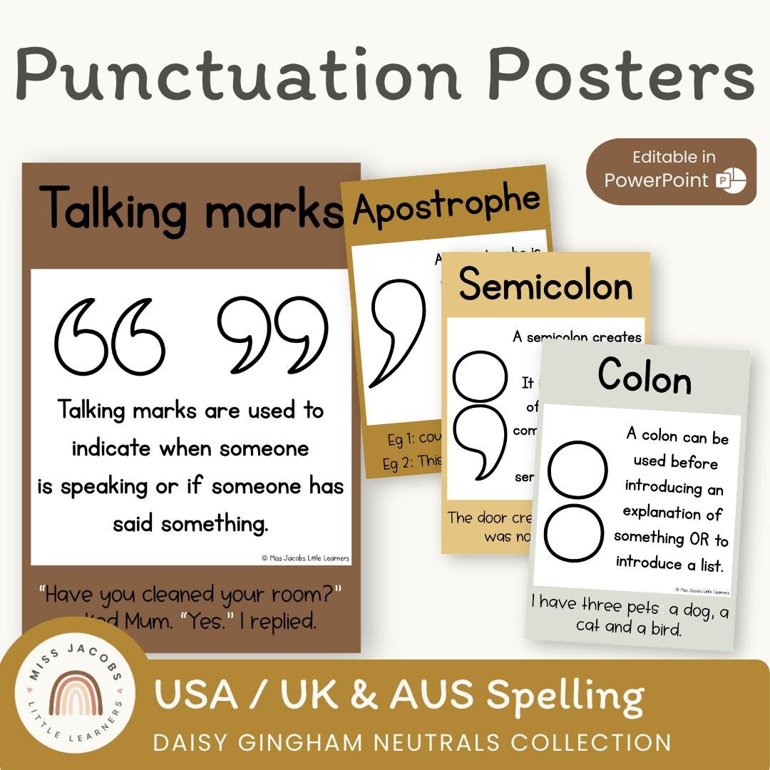 Punctuation Posters | Daisy Gingham Neutrals English Classroom Decor - Etsy
