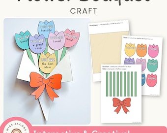 Tulip Flower Bouquet Mother’s Day Craft, Printable Keepsake Writing Activity for Kids, Gift for Mom, Preschool to Primary Classroom DIY