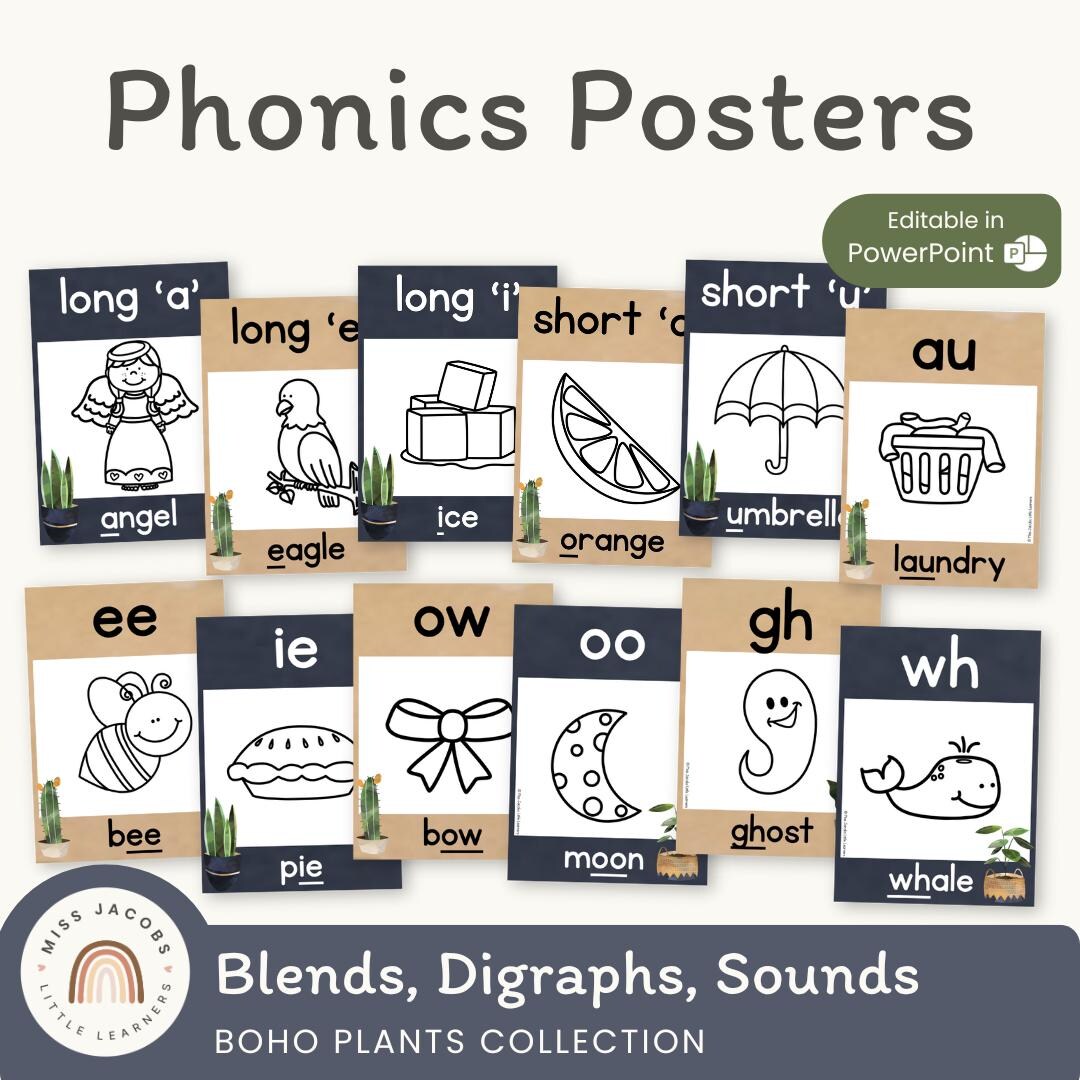Phonics Posters | Rustic BOHO PLANTS Decor - Etsy