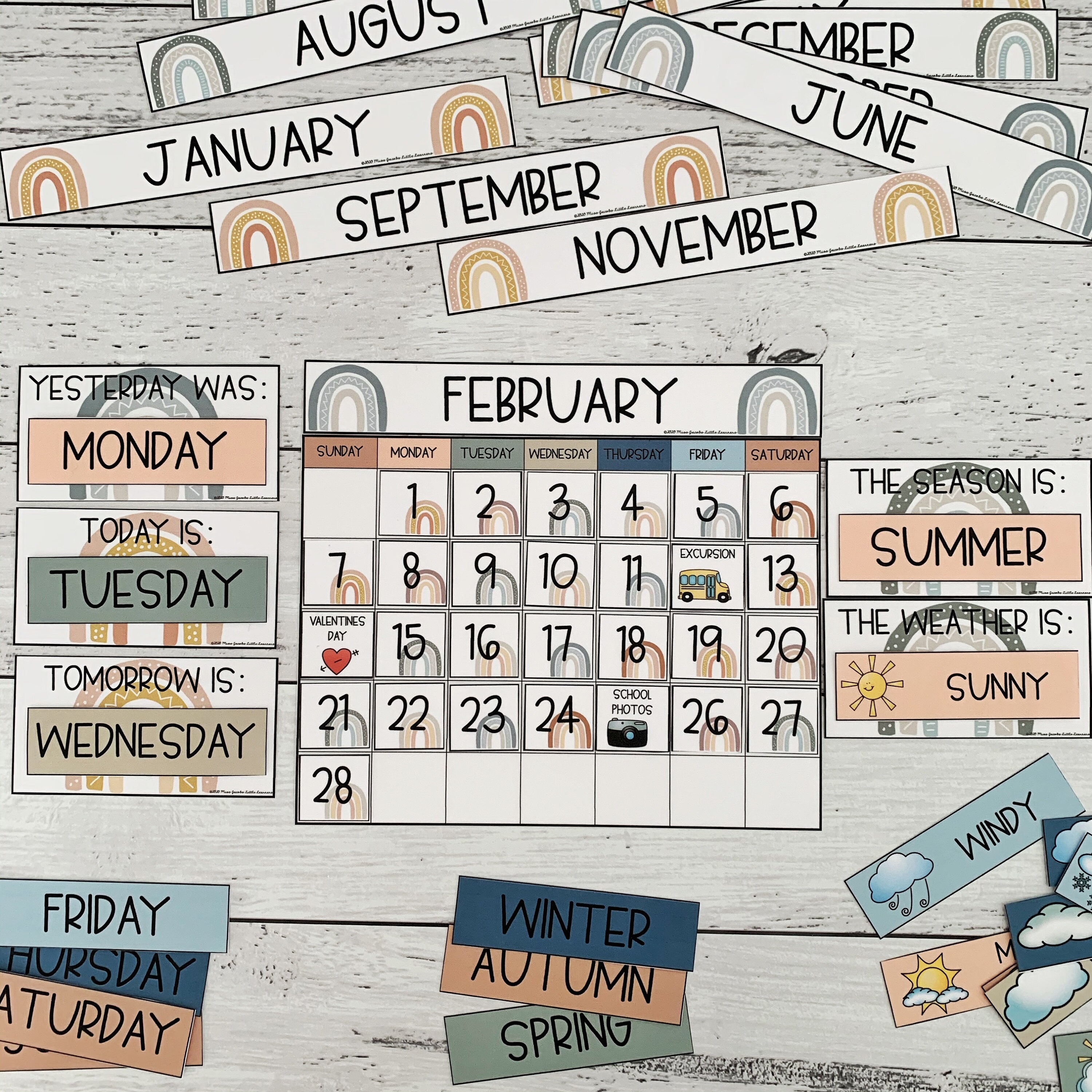 BOHO RAINBOW Classroom Calendar & Weather Display | Editable | Neutral ...
