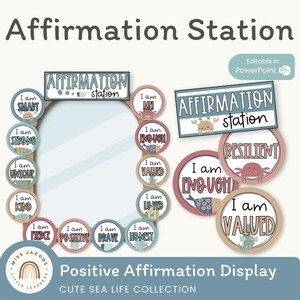 Affirmation Station, Cute Sea Life Theme, Positive Affirmation Cards Printable, Affirmation Mirror Display Editable Classroom Decor