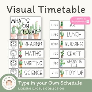 Cactus Visual Schedule, Editable Daily Routine Cards for Kids, Printable Classroom Decor Visual Timetable, Desert Theme Nursery Decor