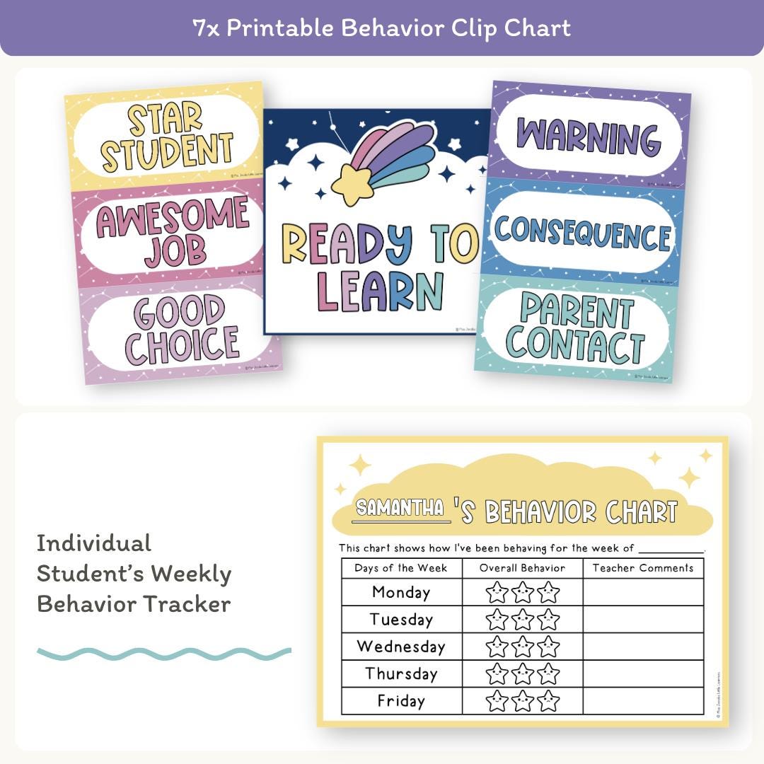 Behavior Clip Chart Dreamy Space Theme: Calm Classroom Tracker ...