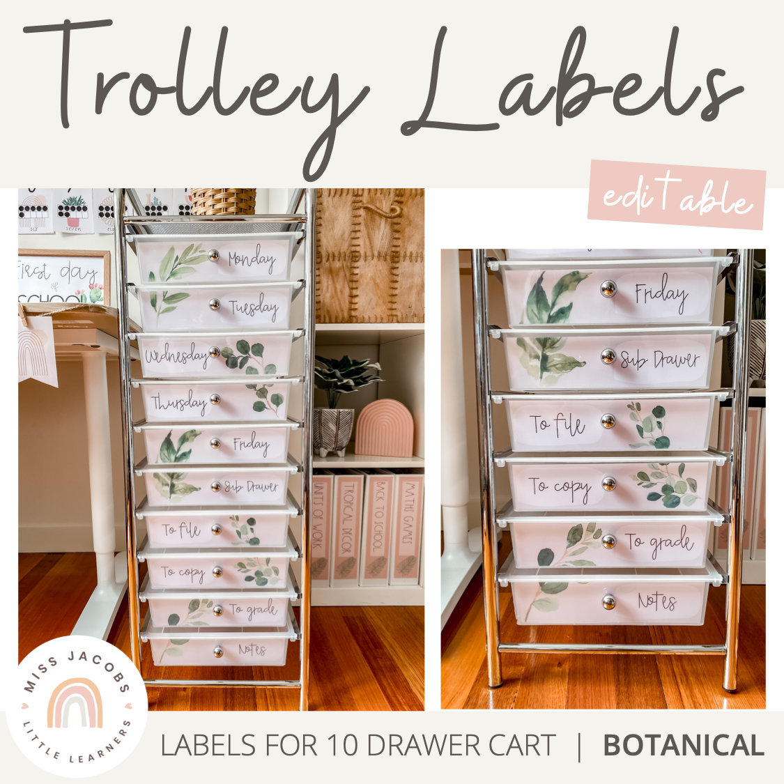 BOTANICAL Teacher Rolling Cart Labels Trolley Labels Etsy