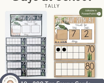 Modern Boho Plants Days at School Tally | Editable Rustic Classroom Decor