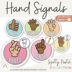 Hand Signals Posters | SPOTTY PASTELS Classroom Decor | EDITABLE