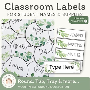ボタニカル教室ラベル | 編集可能 | モダンファームハウス教室の装飾