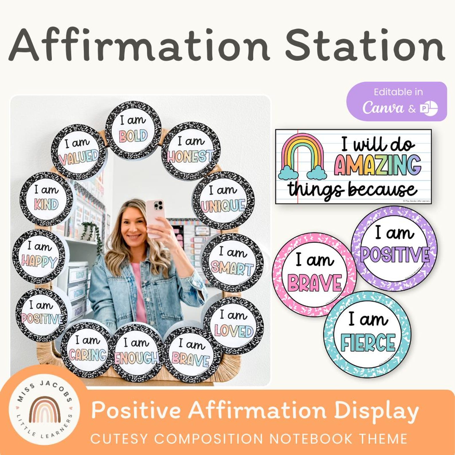Cutesy Affirmation Station, Editable Classroom Affirmation Poster ...