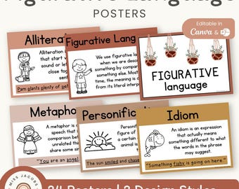 Figurative Language Posters | BOHO VIBES | Desert Neutral Decor | Editable