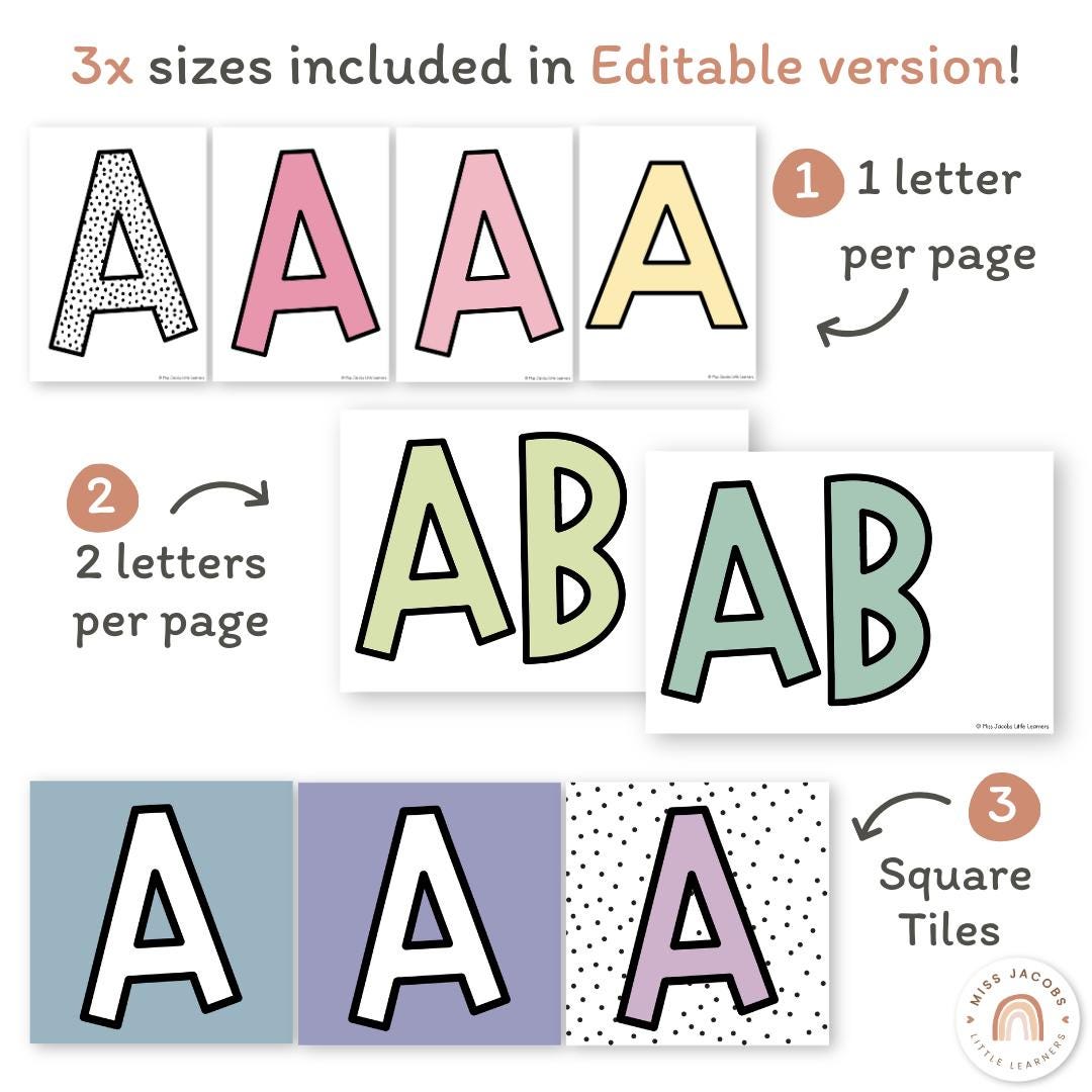 Groovy Bulletin Board Lettering Pack | Editable SPOTTY PASTEL Display ...