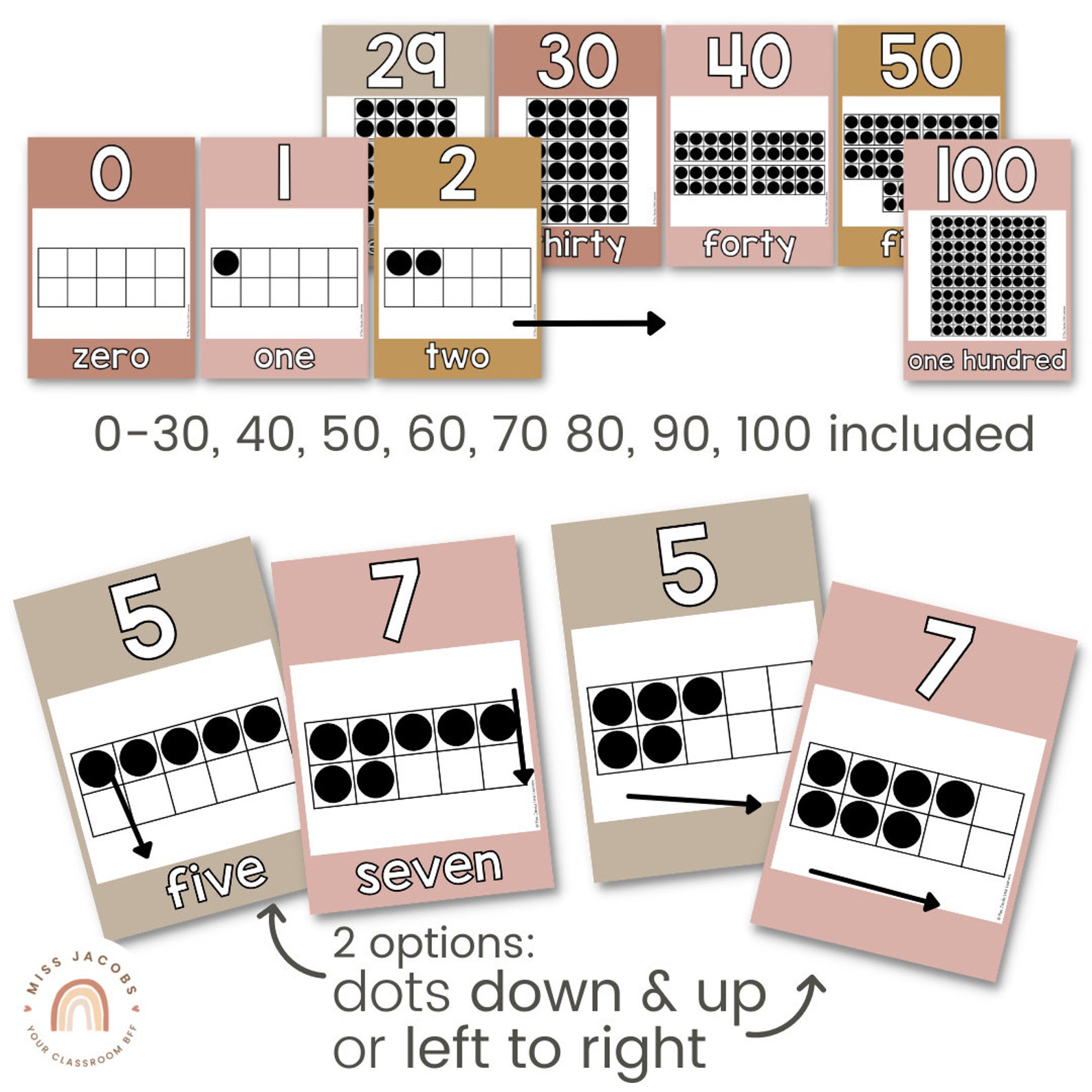 BOHO RAINBOW Number Posters | Ten Frames | Neutral Rainbow Math ...