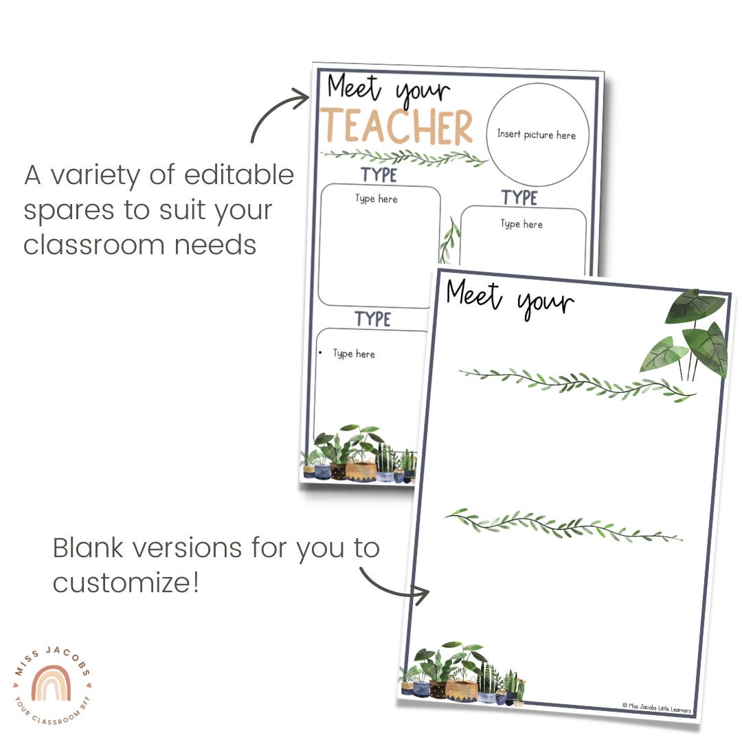 Meet the Teacher Templates Editable Modern Boho Plants Decor - Etsy UK image.