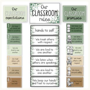 Classroom Rules & Expectations Posters With Visuals, Modern Botanical ...
