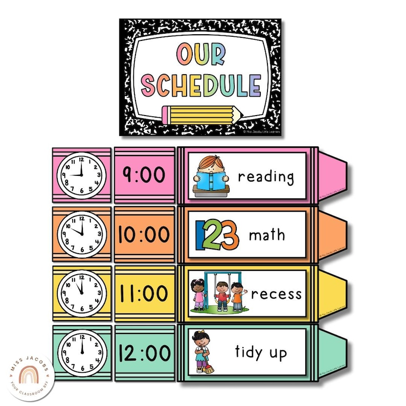 Cutesy Visual Classroom Schedule, Back to School Theme Visual Schedule ...