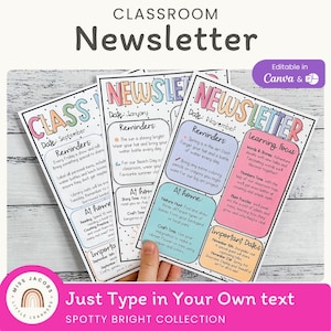 Classroom Newsletter Templates | Editable | Spotty Brights Classroom Theme | Neon Rainbow Decor
