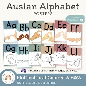 Auslan Alphabet Poster, Australian Sign Language Poster with Hand Signals for School or Home - Cute Sea Life Classroom Decor