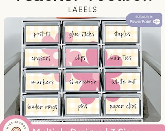 Teacher Toolbox Labels | Daisy Gingham Pastel Classroom Decor | Editable