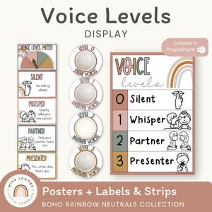 Boho Rainbow Voice Noise Level display | EDITABLE Classroom Teacher Management | Voice Volume Visual Decor | Neutral Rainbow Theme