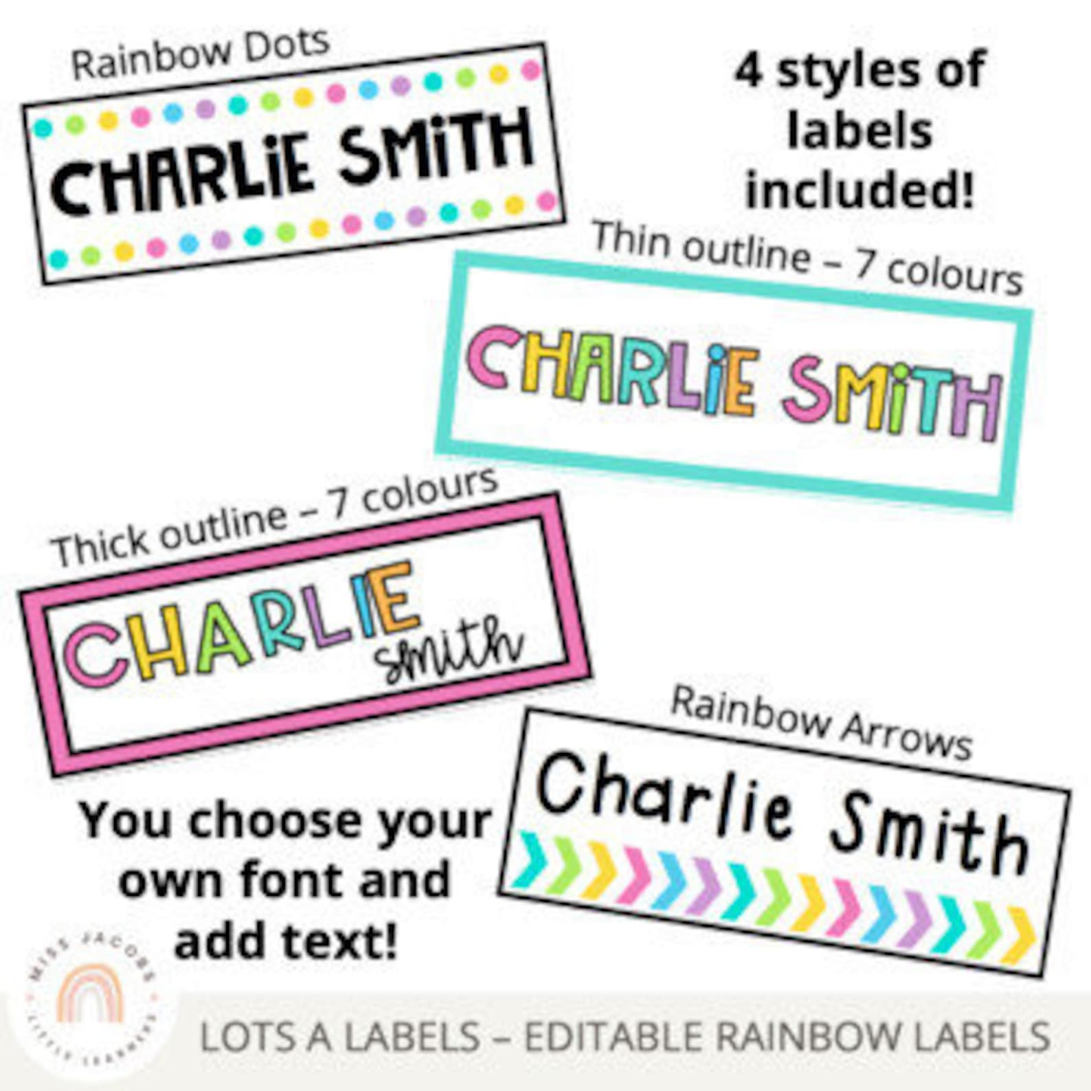 RAINBOW Editable Tray Labels Classroom Labels & Name Tags Etsy