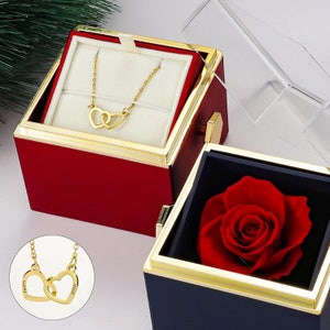 Valentin's gift For Her, Personalized name necklace  With Eternal Rose Box, Anniversary Gift for her, Couple Gift for Valentin's day