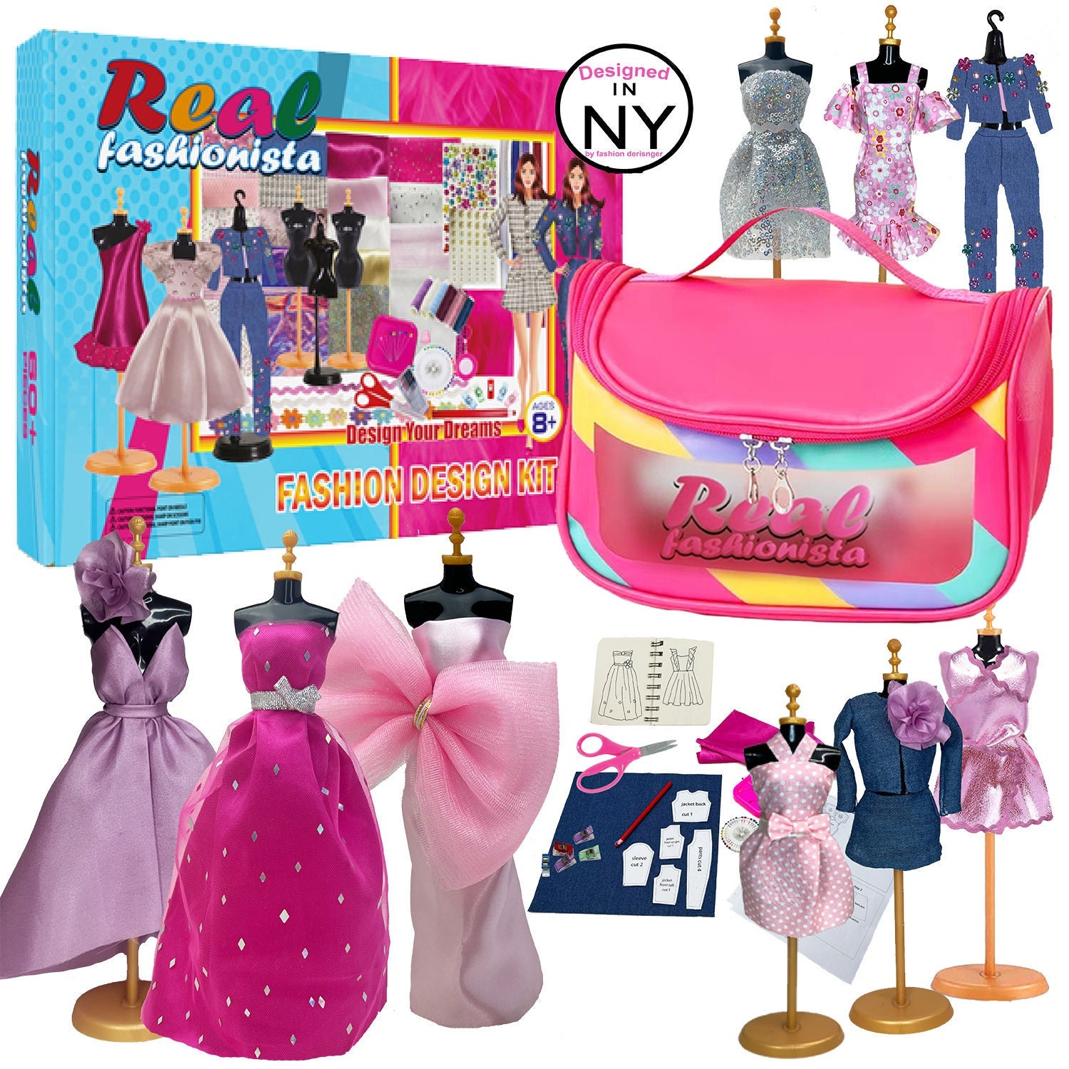 500+Pcs Fashion Designer Kits for Girls Age 8-12 with 5 Mannequins