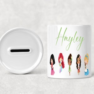 Personalised Princess ceramic money box, Personalised kids gift, Name Piggy Bank, Birthday, Home Gift, Disney, Princess, Stocking Filler