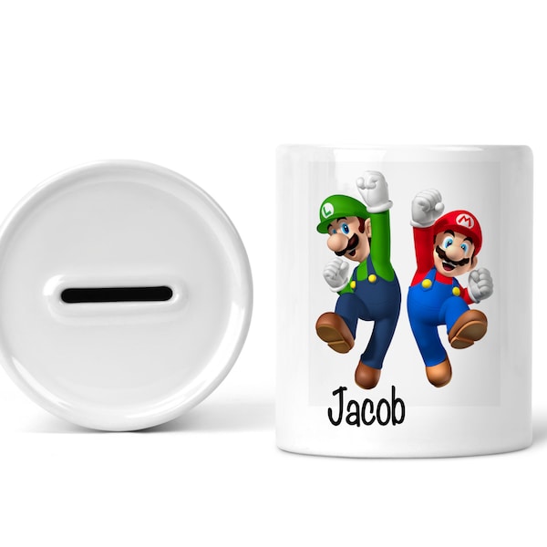 Super Mario ceramic money box, Personalised kids gift, Ceramic Money Jar, Birthday Gift, Super Mario Stocking Filler, Mario, Luigi