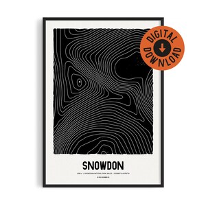 Snowdon, Topographic Art Print, Graphic Poster, Woodcut Style, DIGITAL DOWNLOAD