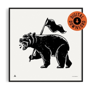 Bruin (Brown Bear) Art Print, Graphic Poster, Woodcut Style, DIGITAL DOWNLOAD